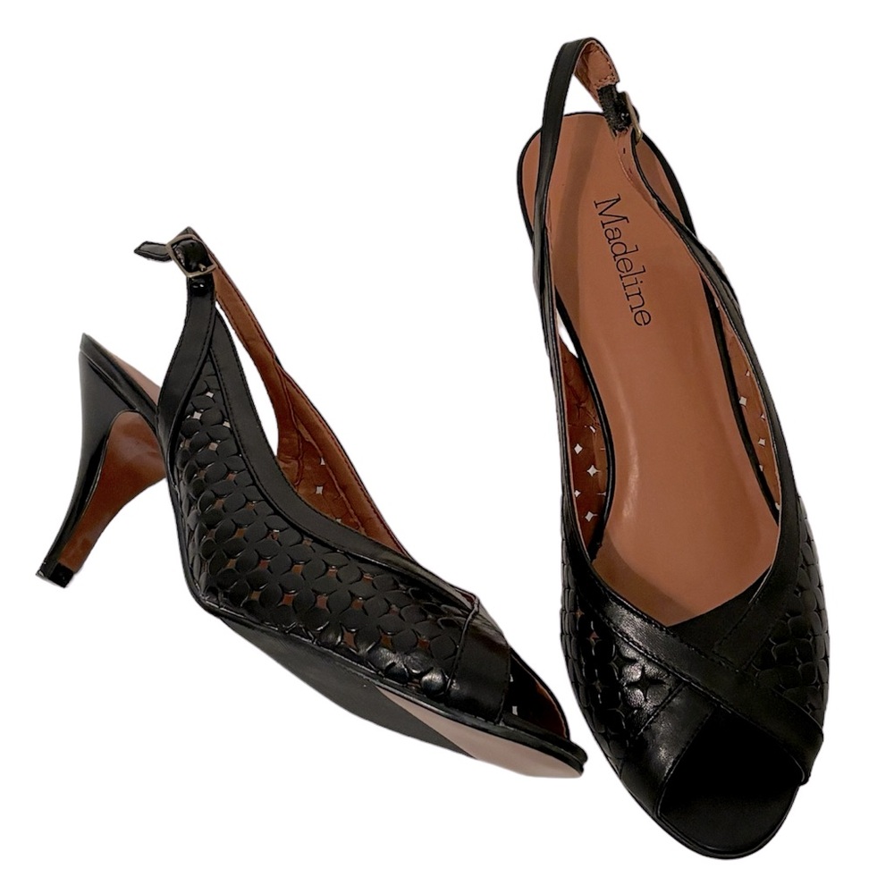 MADELINE Black Leather Sling Back Pumps Size 8M *NWOT*
